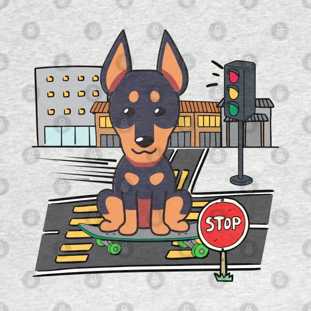 Funny alsatian is on a skateboard by Pet Station